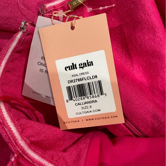 Cult Gaia Asal Off-the-Shoulder Puff Sleeve Dress Calliandra Size 8 Pink‎ - Picture 7 of 8